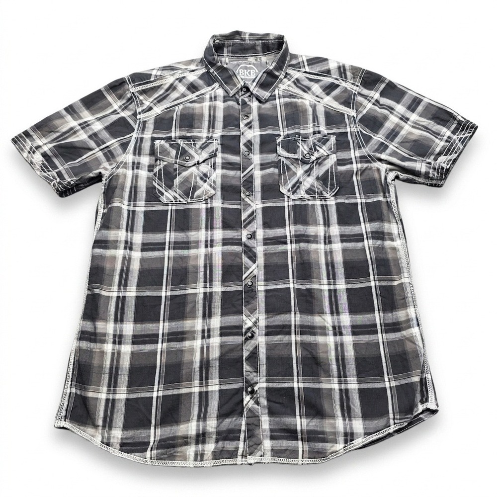 BKE Athletic Fit Mens Large Black Plaid Short Sleeve Snap Western Shirt